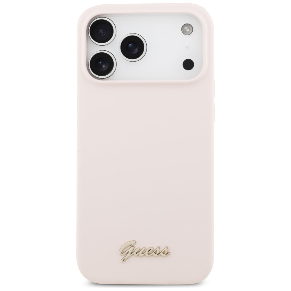 Husă Guess Silicone Script Metal Logo MagSafe pentru iPhone 17 Pro Max – roz deschis — imagine 2