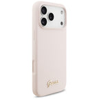 Husă Guess Silicone Script Metal Logo MagSafe pentru iPhone 17 Pro Max – roz deschis — imagine 3