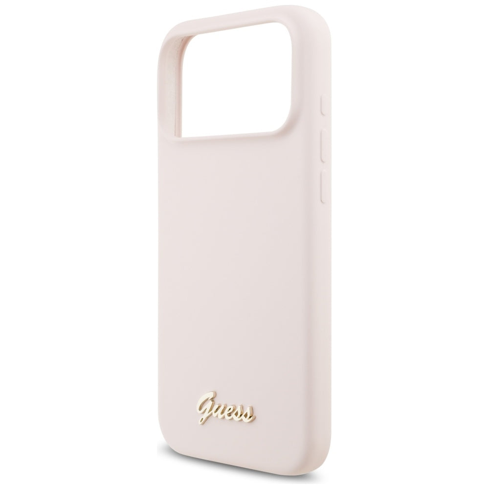 Husă Guess Silicone Script Metal Logo MagSafe pentru iPhone 17 Pro Max – roz deschis — imagine 5