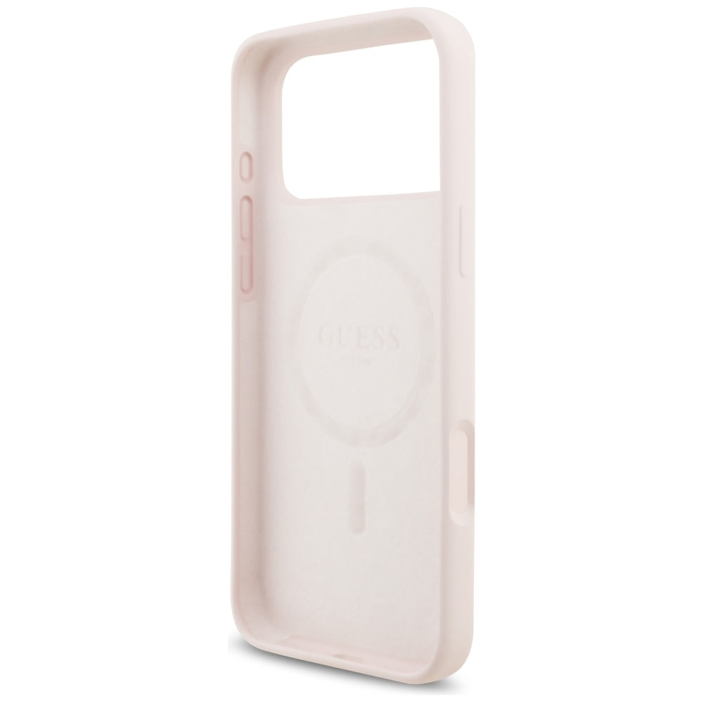 Husă Guess Silicone Script Metal Logo MagSafe pentru iPhone 17 Pro Max – roz deschis — imagine 6