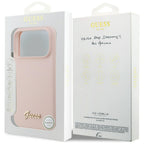Husă Guess Silicone Script Metal Logo MagSafe pentru iPhone 17 Pro Max – roz deschis — imagine 7