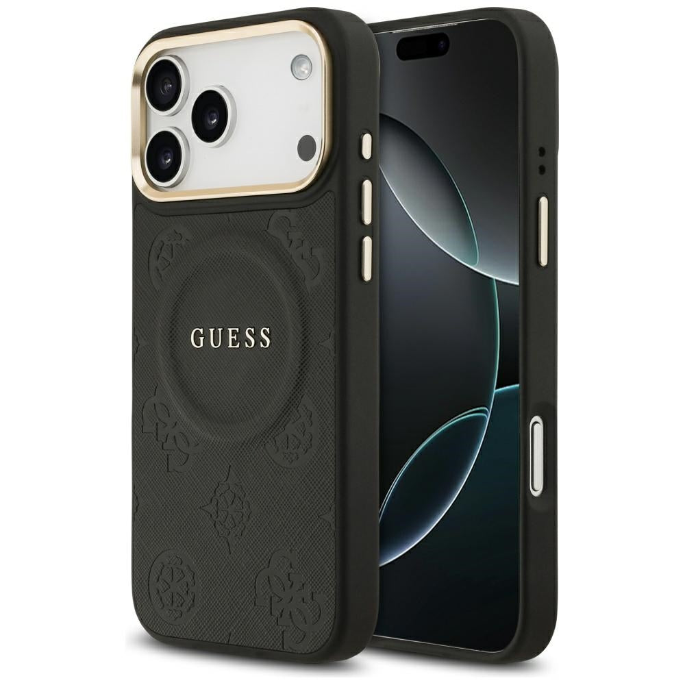 Husă Guess Peony Hot Stamp MagSafe pentru iPhone 17 Pro Max – negru — imagine 1