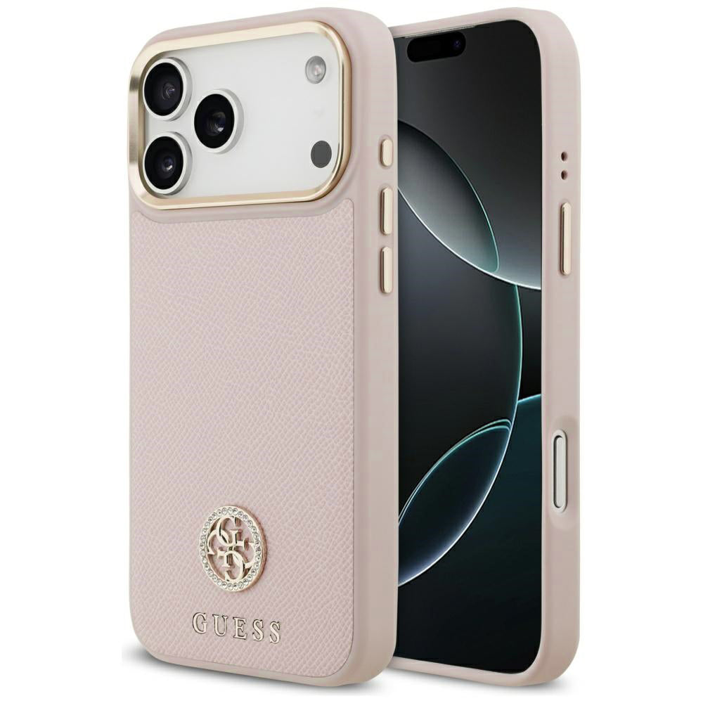 Husă Guess Grained Strass Logo MagSafe pentru iPhone 17 Pro Max – roz — imagine 1