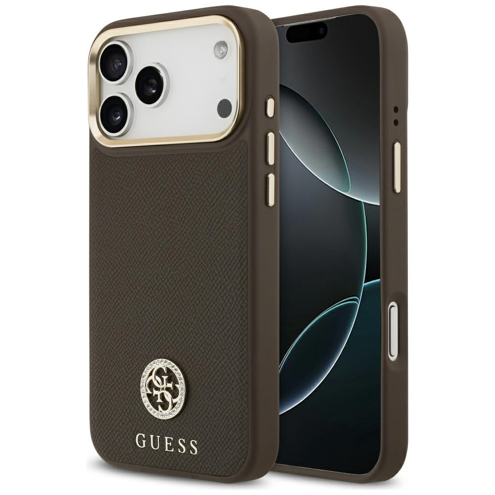 Husă Guess Grained Strass Logo MagSafe pentru iPhone 17 Pro Max – maro — imagine 1