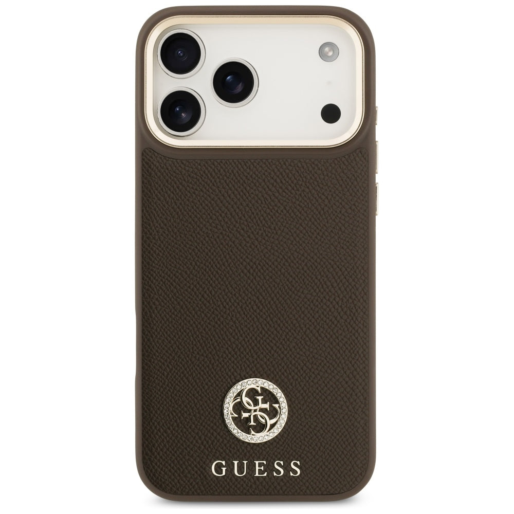Husă Guess Grained Strass Logo MagSafe pentru iPhone 17 Pro Max – maro — imagine 2
