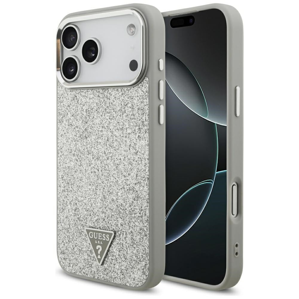 Husă Guess Glitter Triangle Logo MagSafe pentru iPhone 17 Pro Max – argintiu — imagine 1
