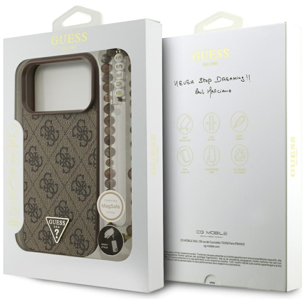 Husă Guess Hardcase 4G Strap Triangle Logo MagSafe pentru iPhone 17 Pro Max – maro — imagine 5