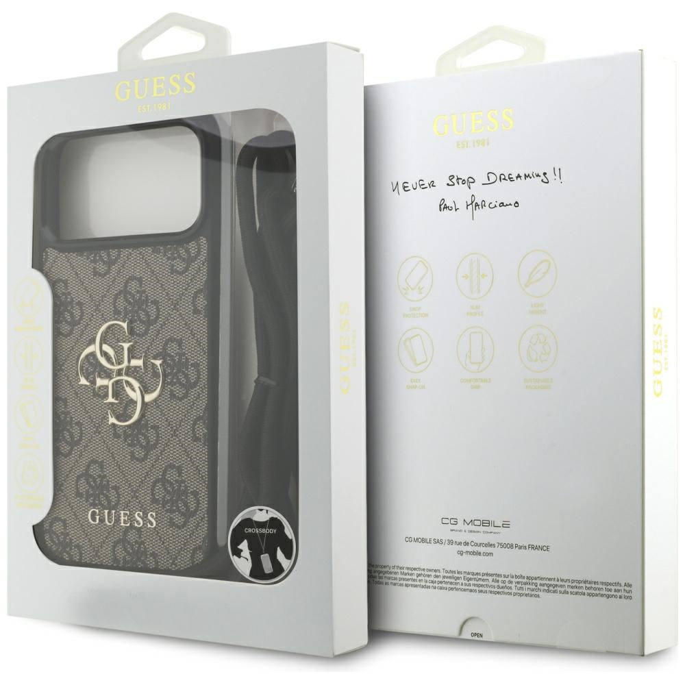 Husă Guess Hardcase 4G CBDY Big Logo with Cord Strap pentru iPhone 17 Pro Max – maro — imagine 7