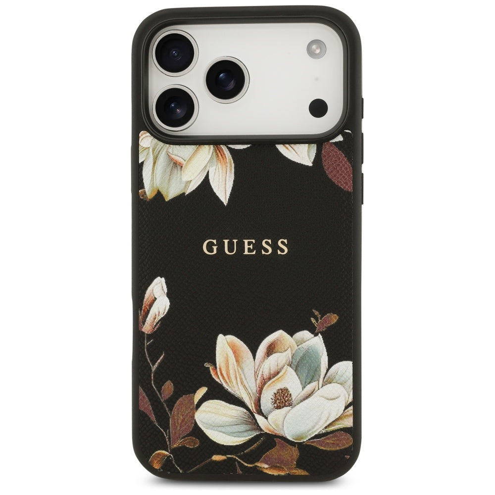Husă Guess Grained Flowers MagSafe pentru iPhone 17 Pro Max – negru — imagine 2