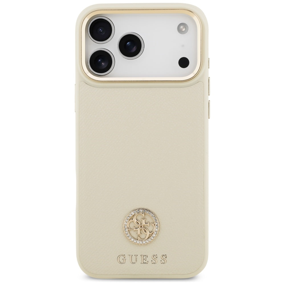 Husă Guess Grained Strass Logo MagSafe pentru iPhone 17 Pro Max – bej — imagine 2