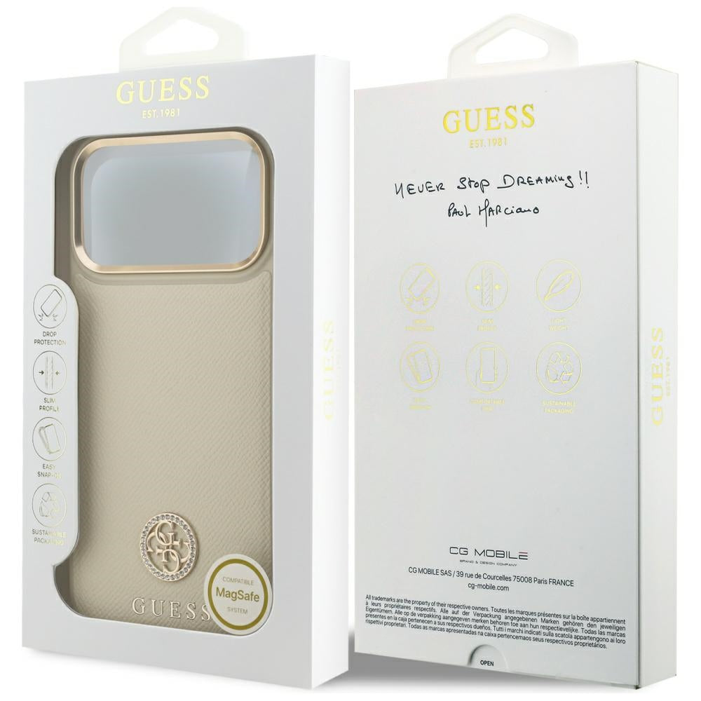 Husă Guess Grained Strass Logo MagSafe pentru iPhone 17 Pro Max – bej — imagine 7
