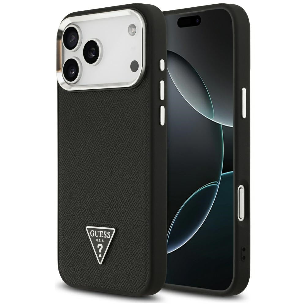 Husă Guess Grained Triangle Logo MagSafe pentru iPhone 17 Pro Max – negru (GUHMP17XPGTSPSK) — imagine 1