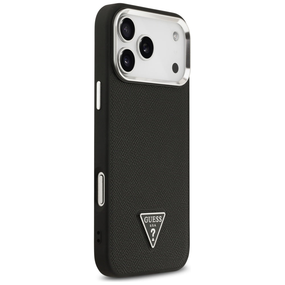 Husă Guess Grained Triangle Logo MagSafe pentru iPhone 17 Pro Max – negru (GUHMP17XPGTSPSK) — imagine 3