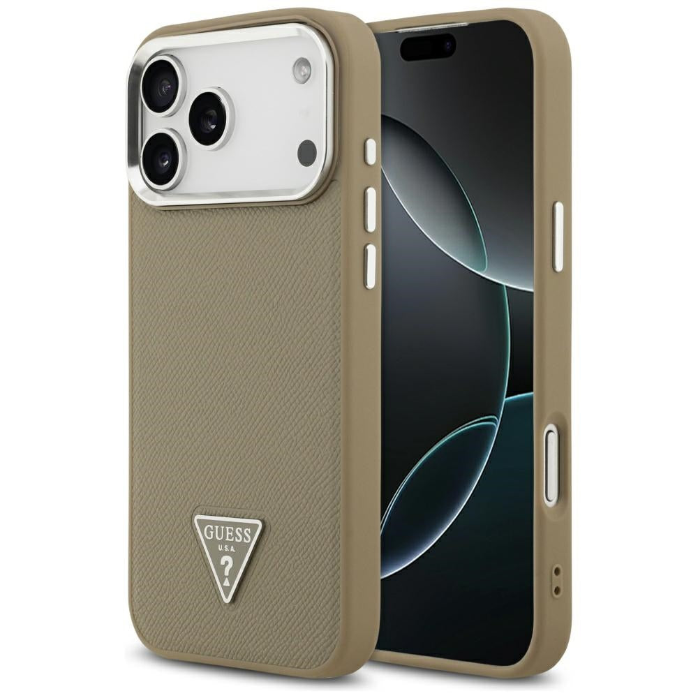 Husă Guess Grained Triangle Logo MagSafe pentru iPhone 17 Pro Max – maro — imagine 1