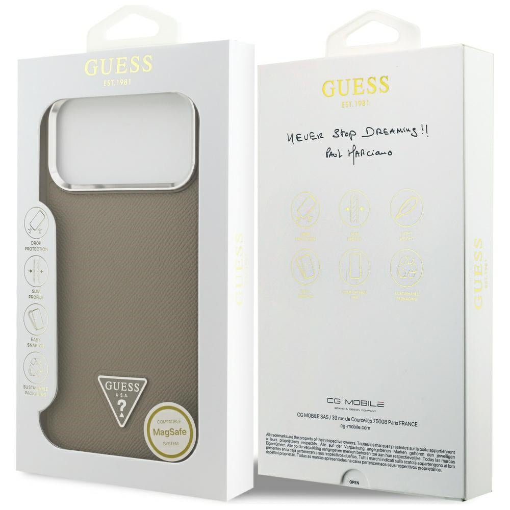 Husă Guess Grained Triangle Logo MagSafe pentru iPhone 17 Pro Max – maro — imagine 7