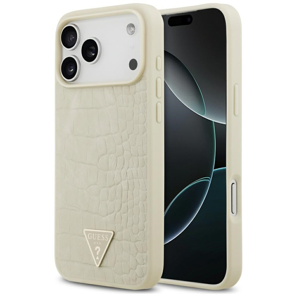 Husă Guess Croco Triangle Logo MagSafe pentru iPhone 17 Pro Max – auriu — imagine 1
