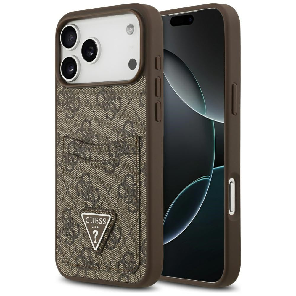 Husă Guess Hardcase 4G Double Card Triangle pentru iPhone 17 Pro Max – maro — imagine 1