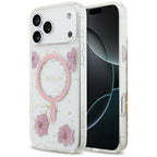 Husă Guess Resin Flowers and Glitter MagSafe pentru iPhone 17 Pro Max – roz (GUHMP17XRBFGFGMP) — imagine 1
