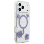 Husă Guess Resin Flowers and Glitter MagSafe pentru iPhone 17 Pro Max – mov (GUHMP17XRBFGFGMU) — imagine 3