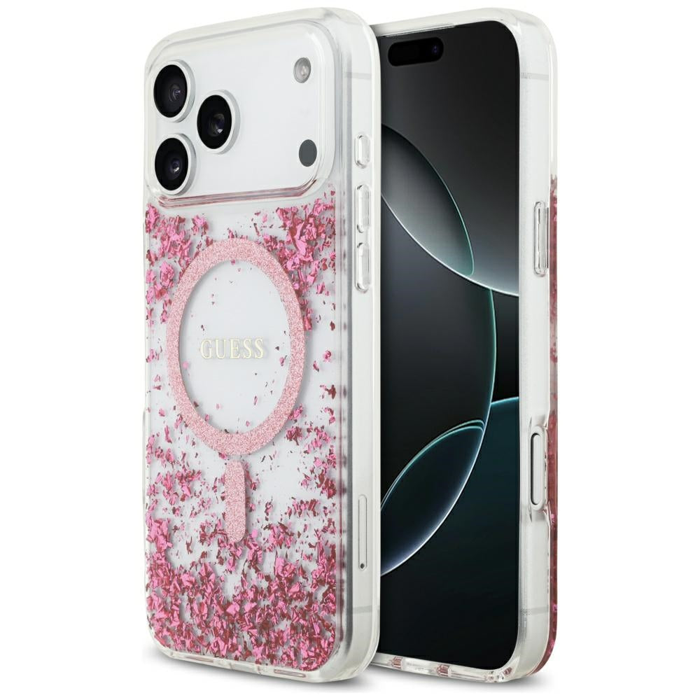 Husă Guess Resin Bottom Glitter MagSafe pentru iPhone 17 Pro Max – roz (GUHMP17XRGRGEP) — imagine 1