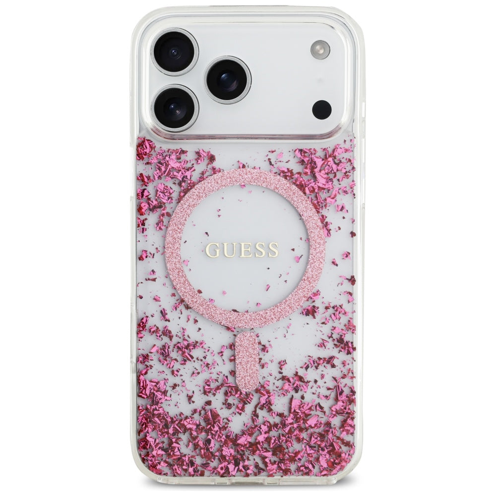 Husă Guess Resin Bottom Glitter MagSafe pentru iPhone 17 Pro Max – roz (GUHMP17XRGRGEP) — imagine 3