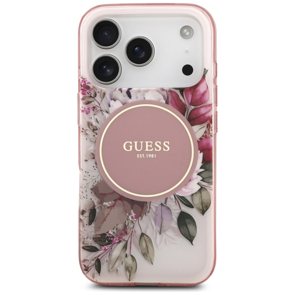 Husă Guess IML Flower & Tonal Circle MagSafe pentru iPhone 17 Pro Max – roz — imagine 2
