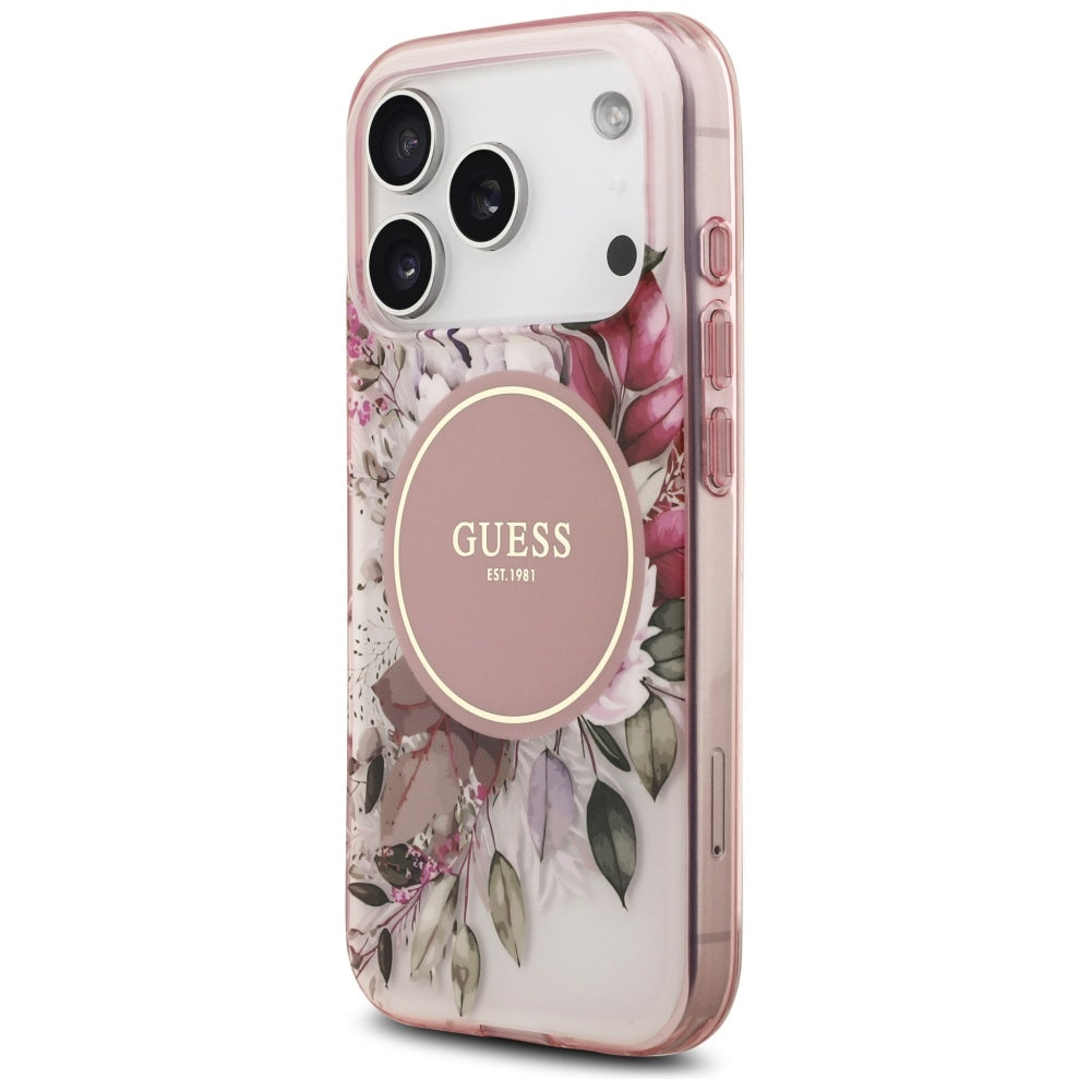 Husă Guess IML Flower & Tonal Circle MagSafe pentru iPhone 17 Pro Max – roz — imagine 3