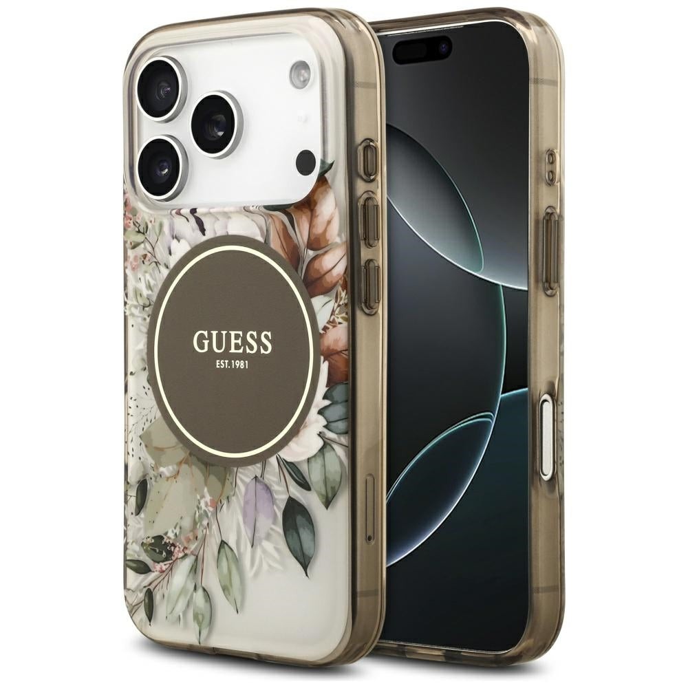Husă Guess IML Flower & Tonal Circle MagSafe pentru iPhone 17 Pro Max – maro — imagine 1