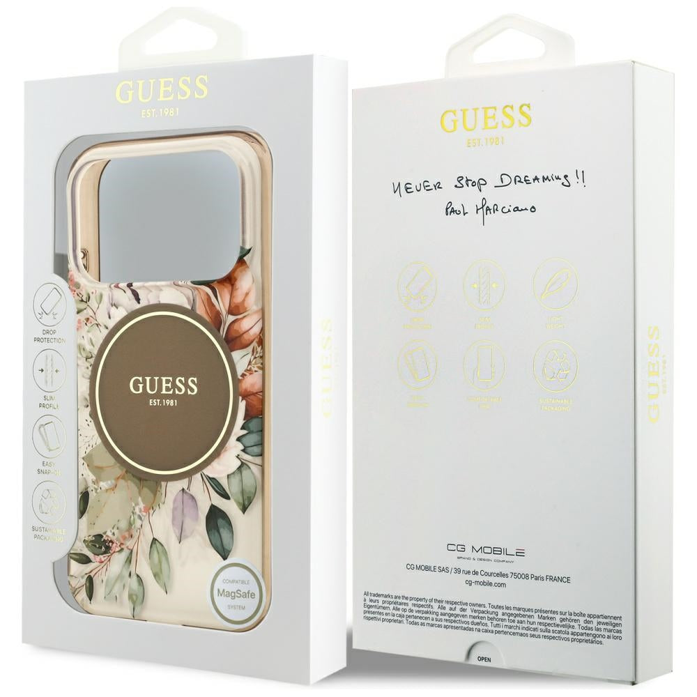 Husă Guess IML Flower & Tonal Circle MagSafe pentru iPhone 17 Pro Max – maro — imagine 7