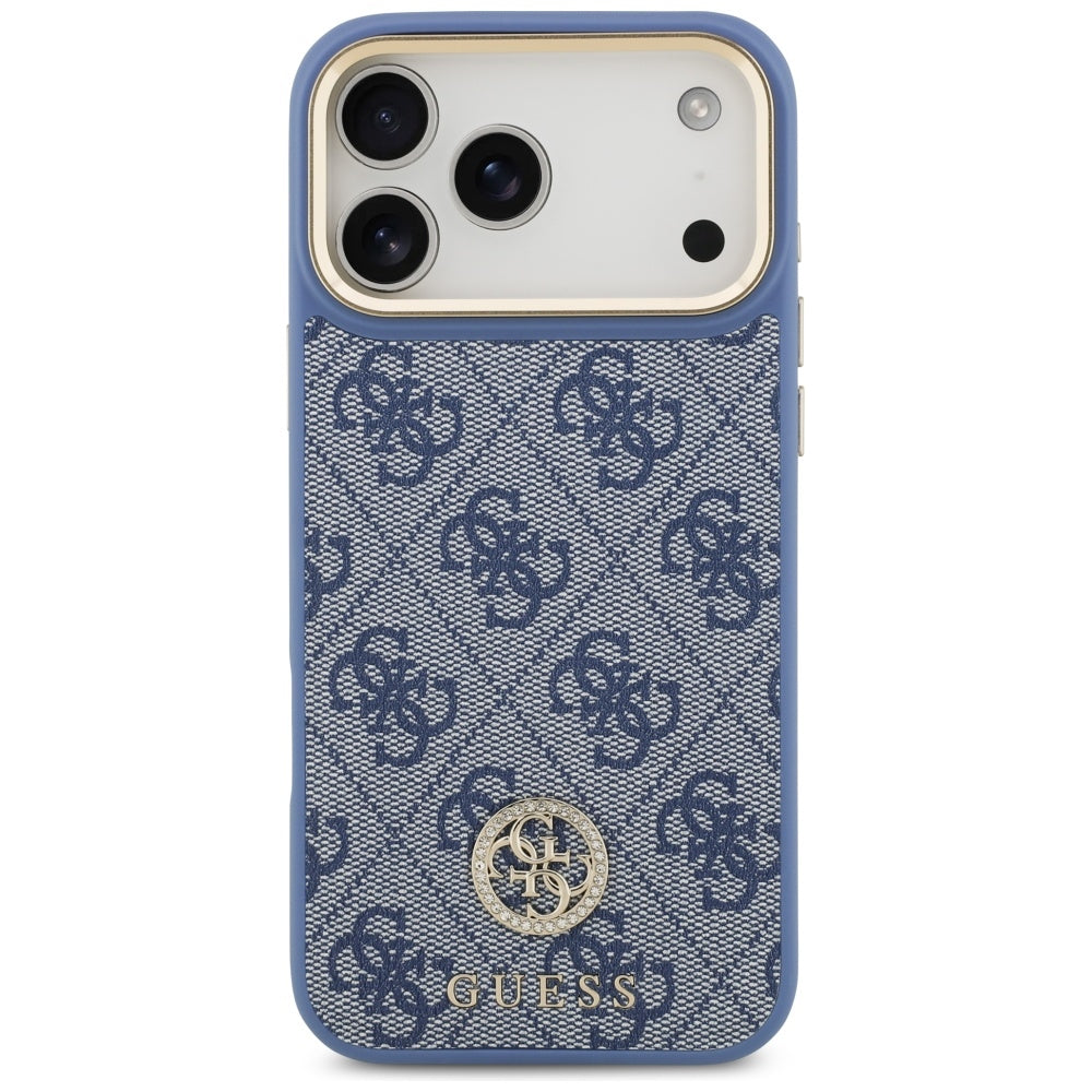 Husă Guess 4G Strass Logo with Big Strap Metal Button MagSafe pentru iPhone 17 Pro Max – albastru — imagine 2