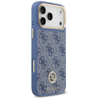 Husă Guess 4G Strass Logo with Big Strap Metal Button MagSafe pentru iPhone 17 Pro Max – albastru — imagine 3