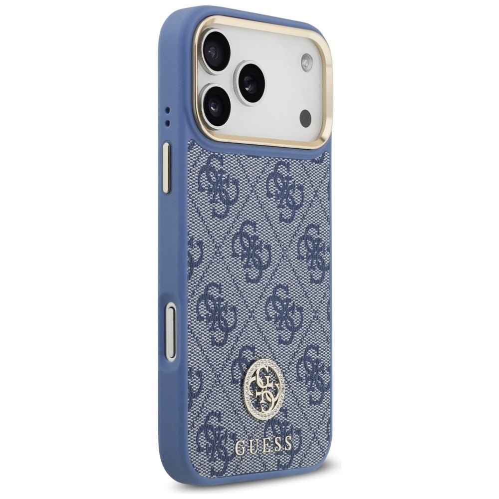 Husă Guess 4G Strass Logo with Big Strap Metal Button MagSafe pentru iPhone 17 Pro Max – albastru — imagine 3