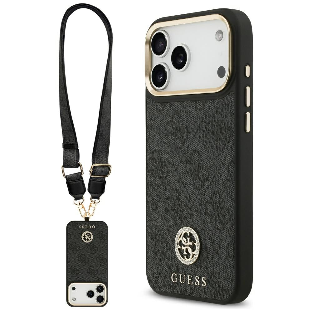 Husă Guess 4G Strass Logo with Big Strap Metal Button MagSafe pentru iPhone 17 Pro Max – negru — imagine 1