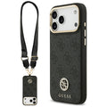 Husă Guess 4G Strass Logo with Big Strap Metal Button MagSafe pentru iPhone 17 Pro Max – negru — imagine 1
