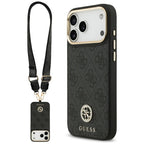 Husă Guess 4G Strass Logo with Big Strap Metal Button MagSafe pentru iPhone 17 Pro Max – negru — imagine 1