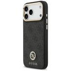 Husă Guess 4G Strass Logo with Big Strap Metal Button MagSafe pentru iPhone 17 Pro Max – negru — imagine 4