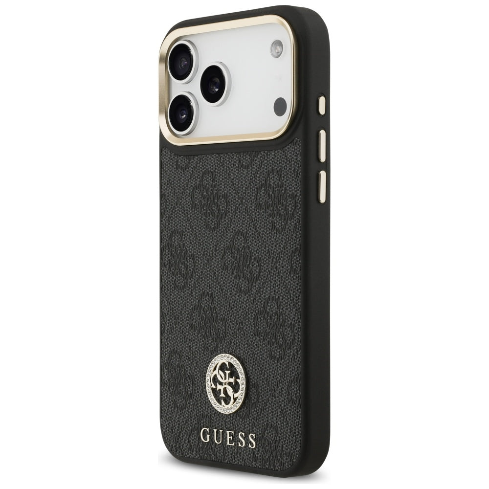 Husă Guess 4G Strass Logo with Big Strap Metal Button MagSafe pentru iPhone 17 Pro Max – negru — imagine 4