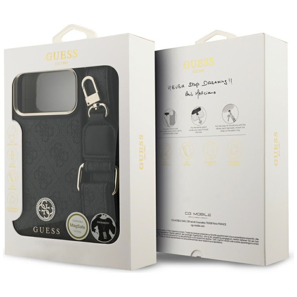 Husă Guess 4G Strass Logo with Big Strap Metal Button MagSafe pentru iPhone 17 Pro Max – negru — imagine 7