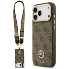 Husă Guess 4G Strass Logo with Big Strap Metal Button MagSafe pentru iPhone 17 Pro Max – maro — imagine 1