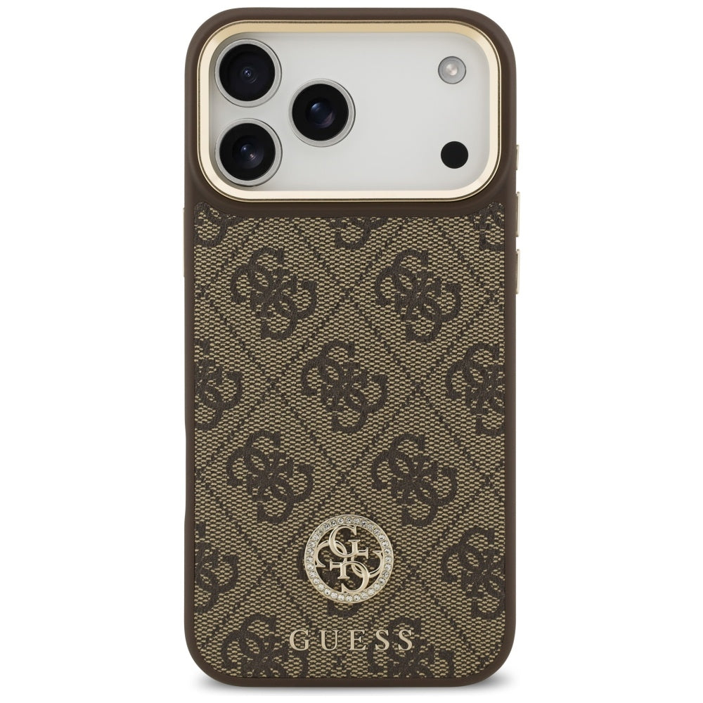 Husă Guess 4G Strass Logo with Big Strap Metal Button MagSafe pentru iPhone 17 Pro Max – maro — imagine 2