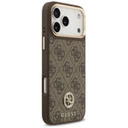 Husă Guess 4G Strass Logo with Big Strap Metal Button MagSafe pentru iPhone 17 Pro Max – maro — imagine 3