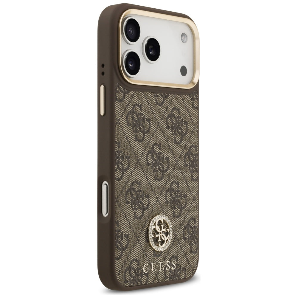 Husă Guess 4G Strass Logo with Big Strap Metal Button MagSafe pentru iPhone 17 Pro Max – maro — imagine 3