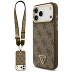 Husă Guess 4G Triangle Logo with Big Strap Metal Button MagSafe pentru iPhone 17 Pro Max – maro — imagine 1
