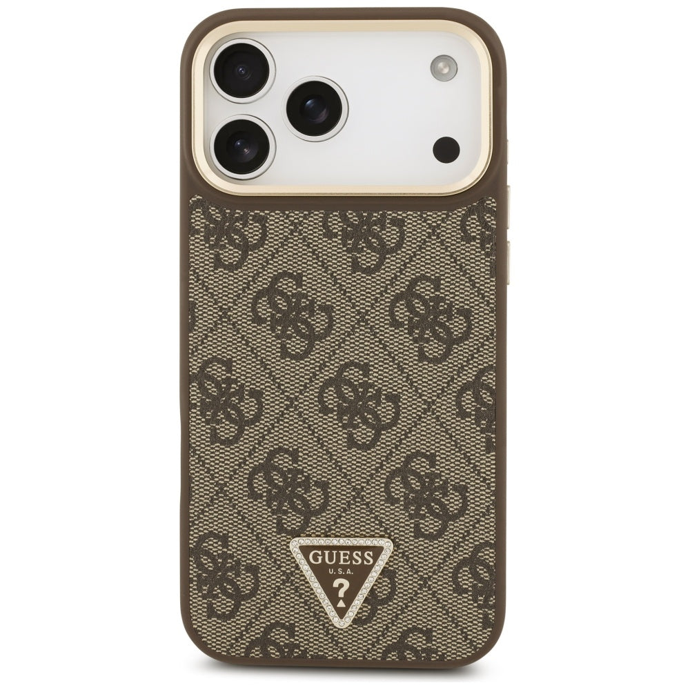 Husă Guess 4G Triangle Logo with Big Strap Metal Button MagSafe pentru iPhone 17 Pro Max – maro — imagine 2