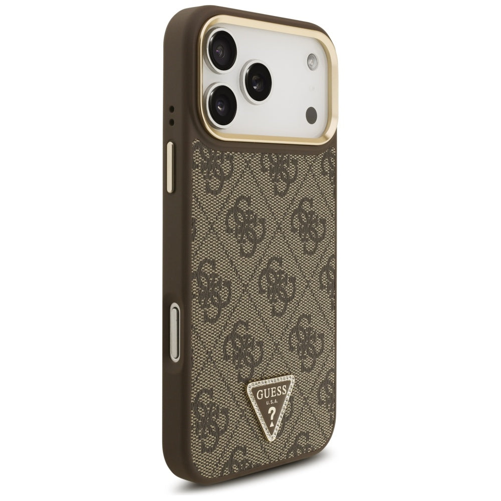 Husă Guess 4G Triangle Logo with Big Strap Metal Button MagSafe pentru iPhone 17 Pro Max – maro — imagine 5