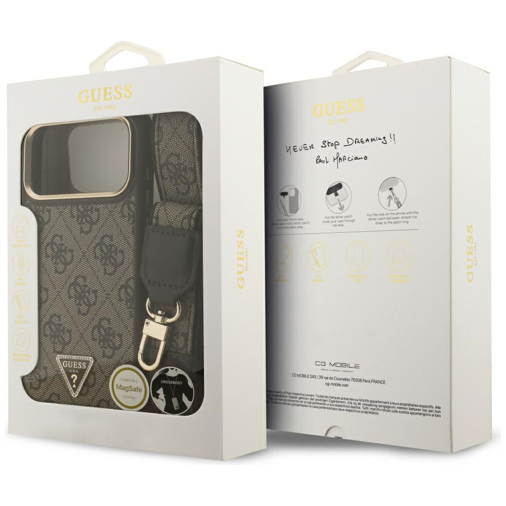 Husă Guess 4G Triangle Logo with Big Strap Metal Button MagSafe pentru iPhone 17 Pro Max – maro — imagine 7