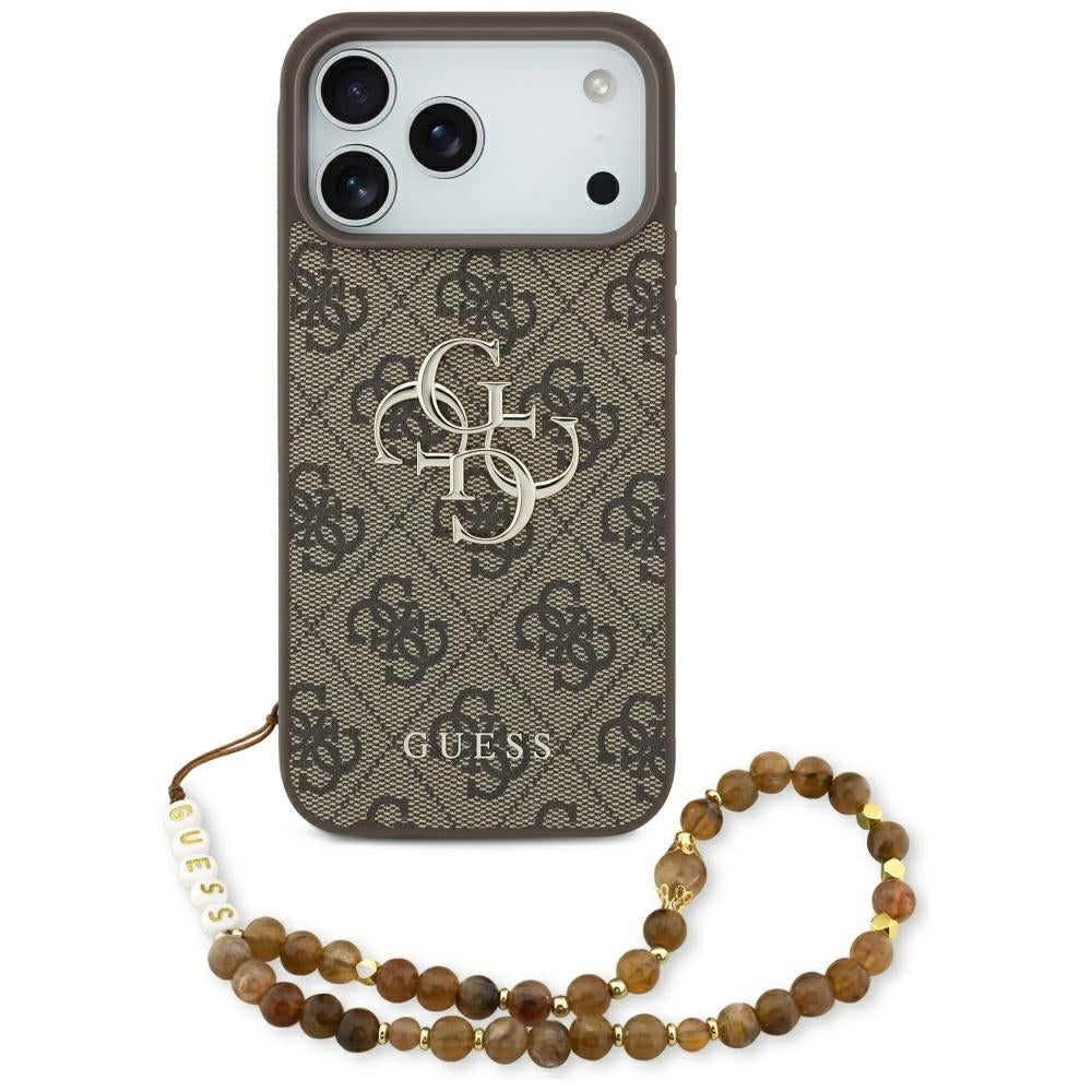 Husă Guess Hardcase 4G Classic Logo with Pearl Strap pentru iPhone 17 Pro Max – maro — imagine 1