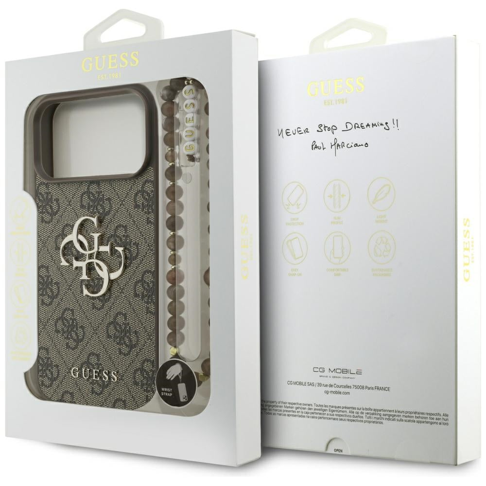 Husă Guess Hardcase 4G Classic Logo with Pearl Strap pentru iPhone 17 Pro Max – maro — imagine 7