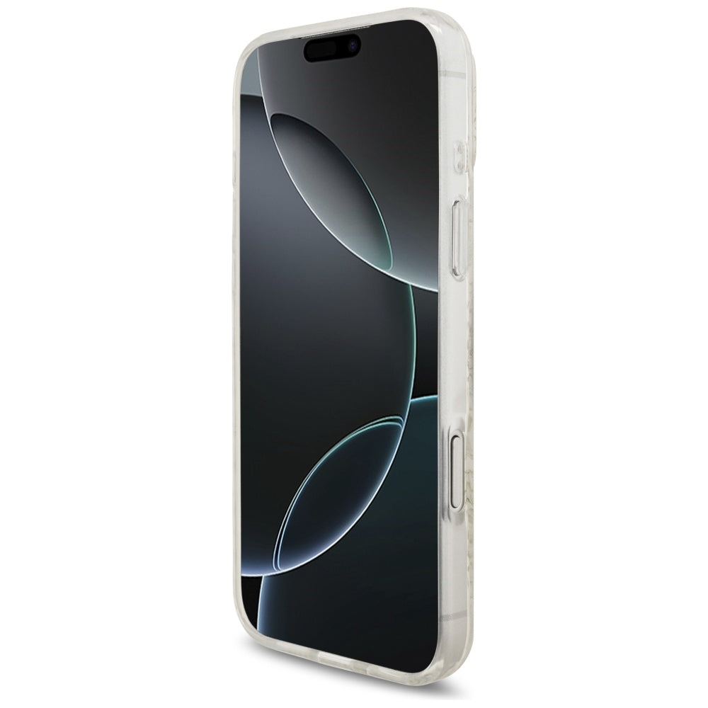 Husă Guess IML Flowers Allover Electroplated with Pearl Strap MagSafe pentru iPhone 17 Pro Max – alb — imagine 5