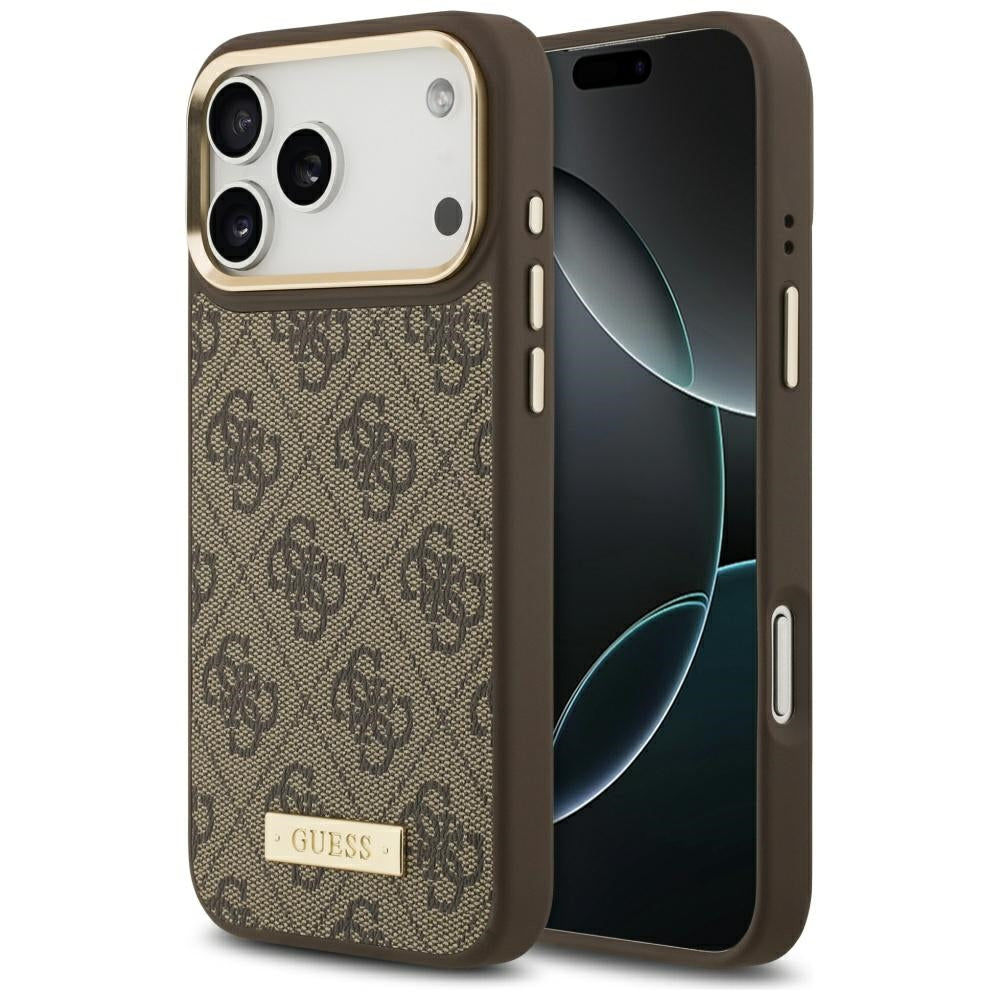Husă Guess Hardcase 4G Logo Plate MagSafe pentru iPhone 17 Pro Max – maro — imagine 1
